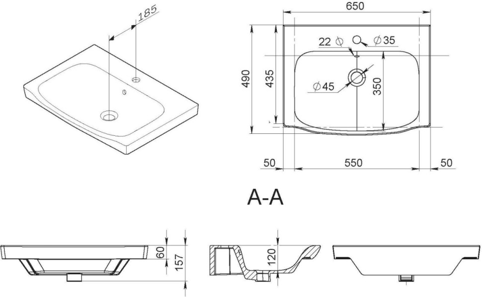 Умывальник Am.Pm Like M80WCC0652WG 65x45.2 Умывальник Am.Pm Like M80WCC0652WG 65x45.2