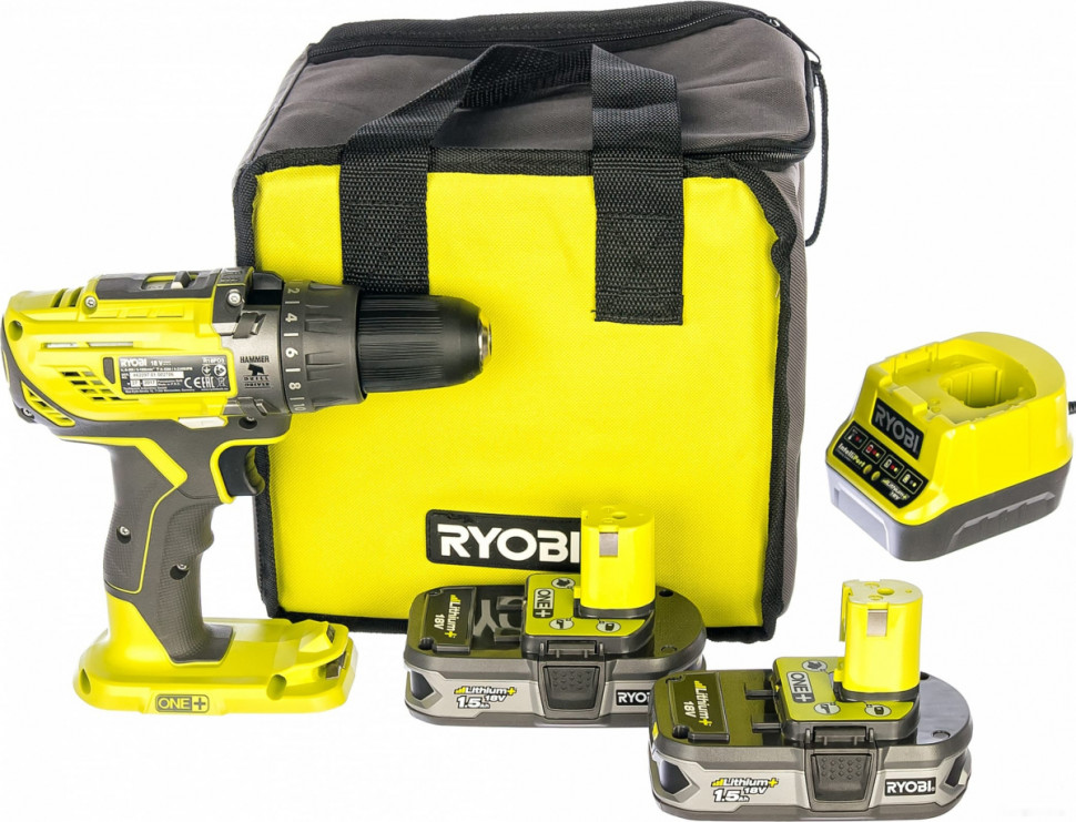 Ударная дрель-шуруповерт Ryobi R18PD3-215S 5133003339 (с 2-мя АКБ 1.5 Ah, сумка)