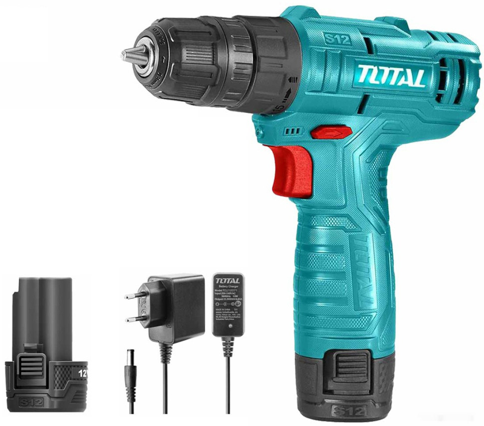 Дрель-шуруповерт Total THKTHP10812 (с 1-м АКБ, кейс, набор оснастки) Дрель-шуруповерт Total THKTHP10812 (с 1-м АКБ, кейс, набор оснастки)