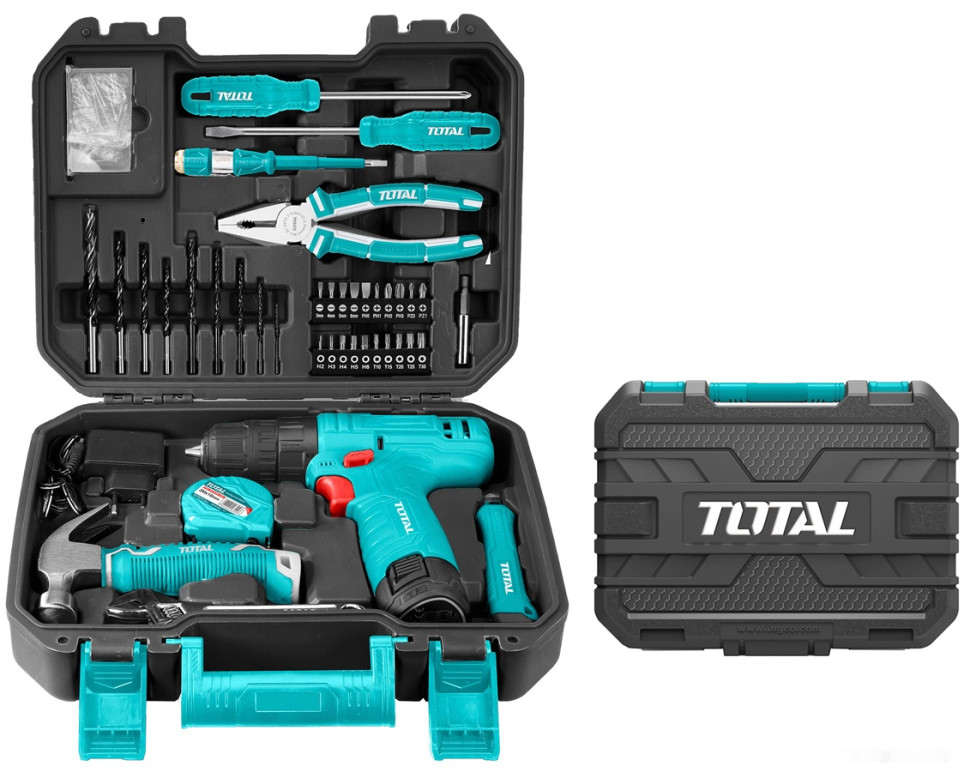 Дрель-шуруповерт Total THKTHP10812 (с 1-м АКБ, кейс, набор оснастки) Дрель-шуруповерт Total THKTHP10812 (с 1-м АКБ, кейс, набор оснастки)