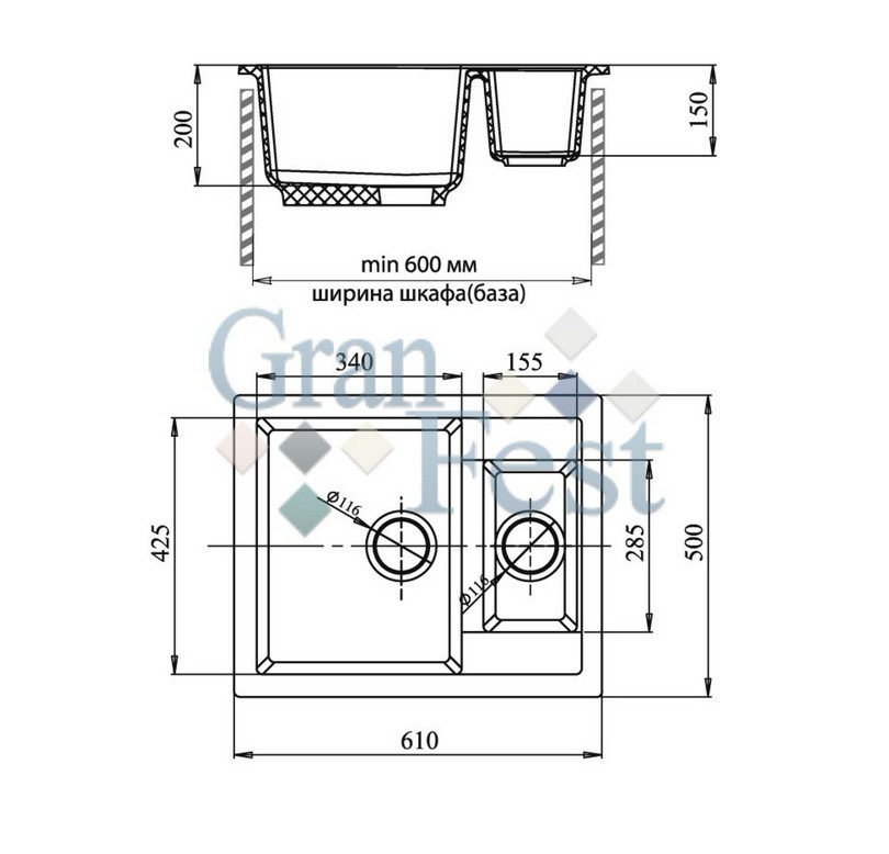 Кухонная мойка GranFest Quadro GF-Q610K Кухонная мойка GranFest Quadro GF-Q610K