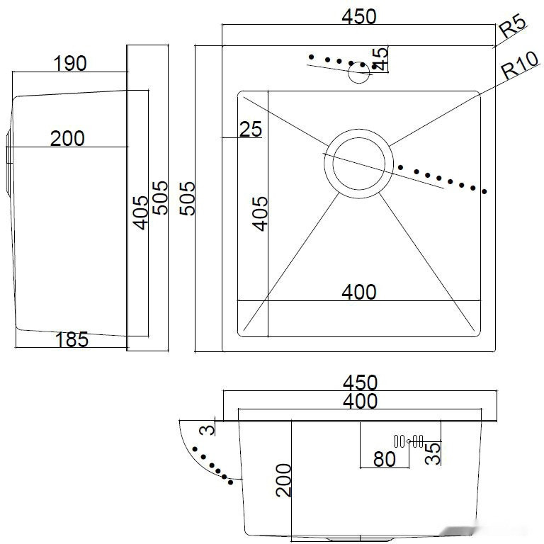 Кухонная мойка ARFEKA AF 450*505 Satin Nano