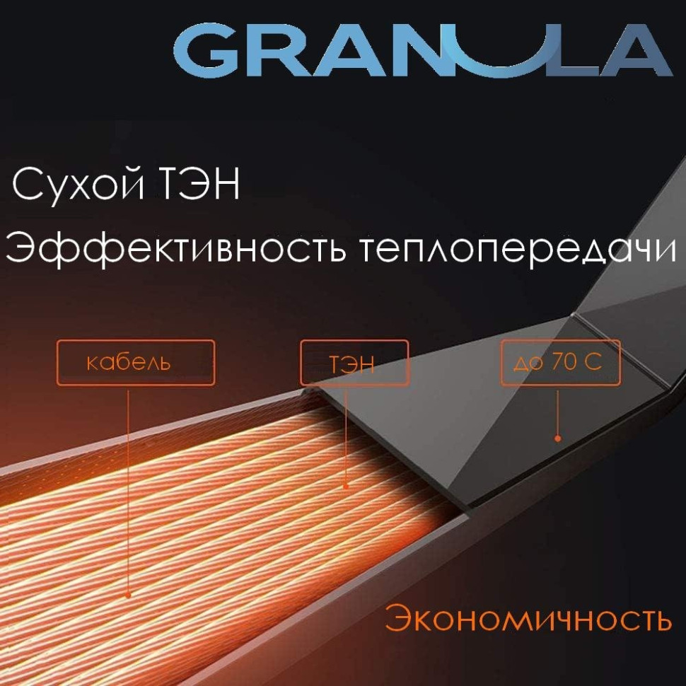 Полотенцесушитель Granula Квадро 50x80 с полкой (терморегулятор с таймером слева, черный матовый)