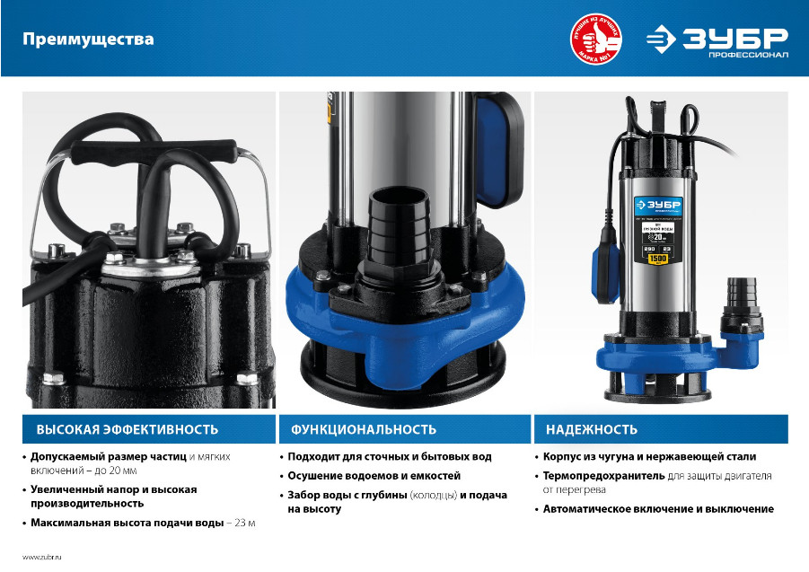 Дренажный насос ЗУБР НПГ-Т5-1500 Дренажный насос ЗУБР НПГ-Т5-1500