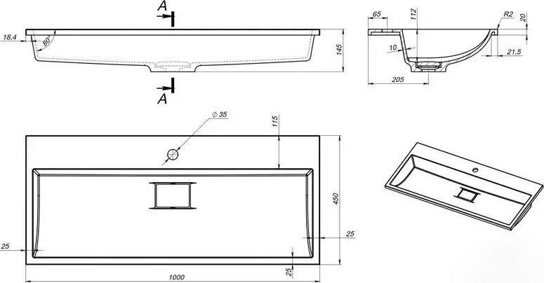 Умывальник Versalia Absolute 100 Black Умывальник Versalia Absolute 100 Black