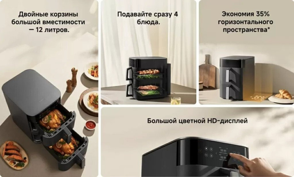 Аэрогриль Xiaomi Smart Double Stack Air Fryer 12L MAF-DS1201 (черный)