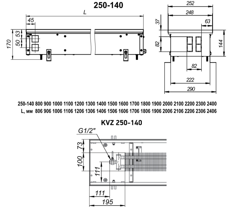 Радиатор Techno Usual KVZ 250-140-1700