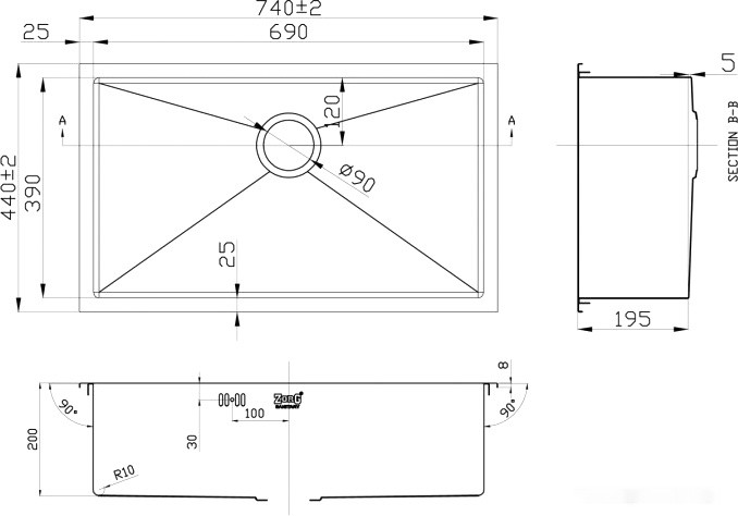 Кухонная мойка Zorg R-7444