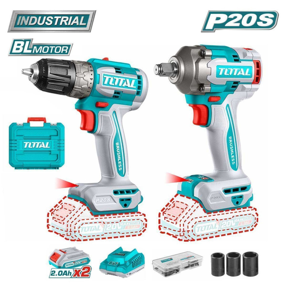 Total TCKLI20271 (шуруповерт, гайковерт, 2 АКБ, кейс)