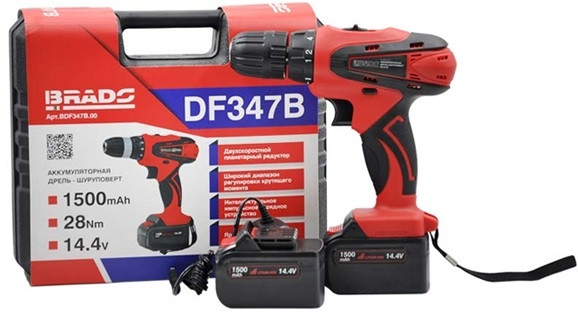 Дрель-шуруповерт Brado DF347B (с 2-мя АКБ, кейс)