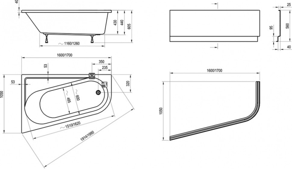 Экран для ванной Ravak Chrome 170x105 R Экран для ванной Ravak Chrome 170x105 R