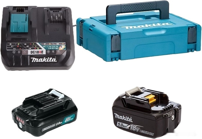Аккумулятор для инструмента Makita BL1021B + BL1850B + DC10SB (12В/2 Ah + 18В/5 Ah + 12В)