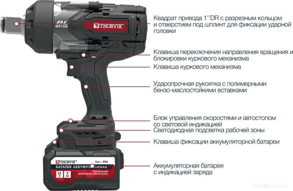 Гайковерт Thorvik BBIW012400 (с 2-мя АКБ, кейс) Гайковерт Thorvik BBIW012400 (с 2-мя АКБ, кейс)