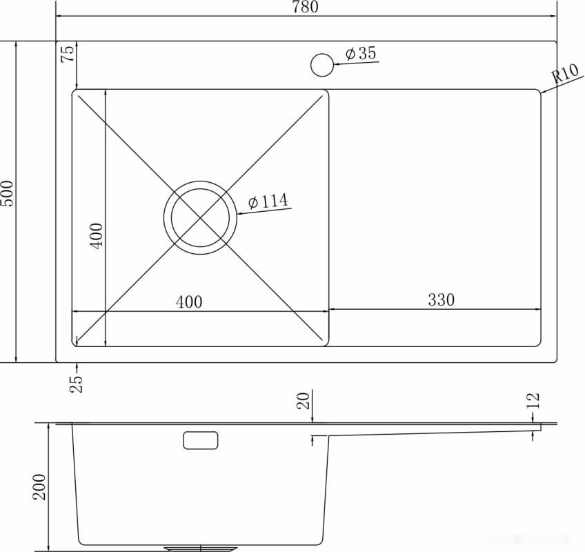Кухонная мойка Mixline Pro 551877 левый (сатин, с сифоном) Кухонная мойка Mixline Pro 551877 левый (сатин, с сифоном)