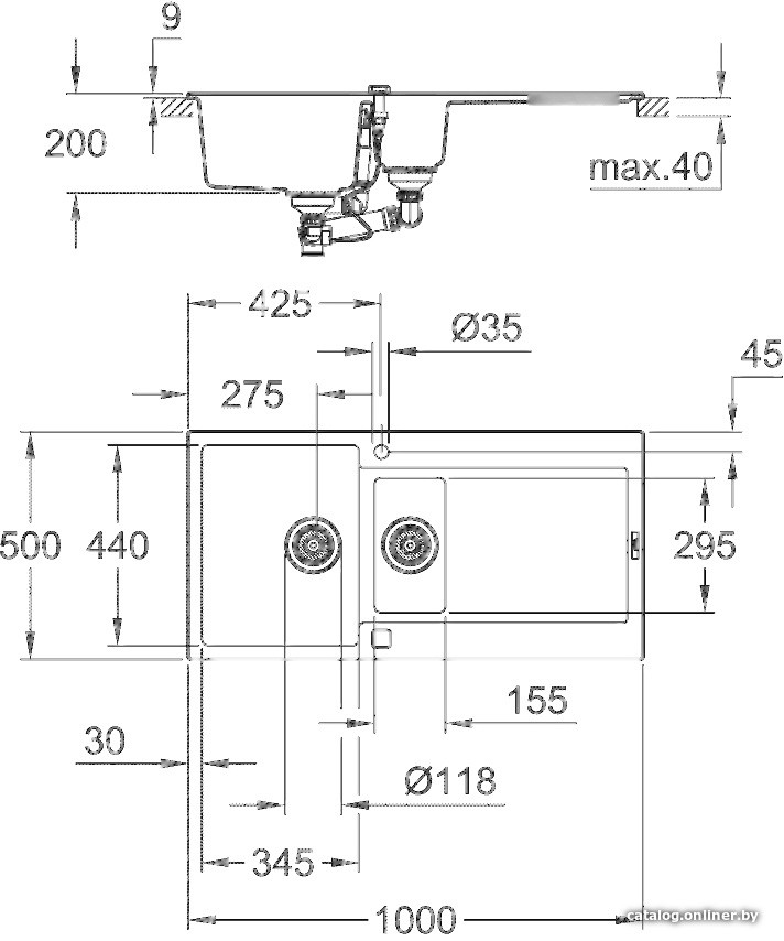 Кухонная мойка Grohe K500 60-C 100/50 1.5 31646AP0 (черный гранит)