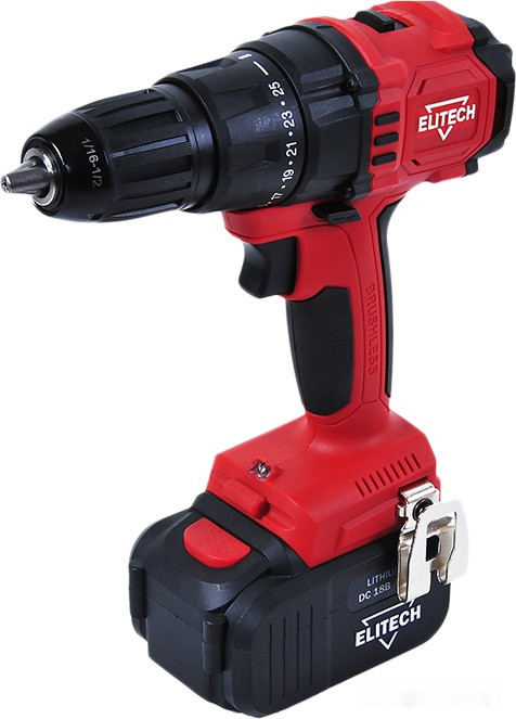 Дрель-шуруповерт Elitech ДА 18БЛ2 (с 2-мя АКБ 4 Ач, кейс)
