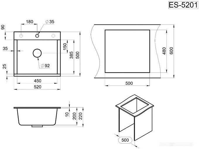 Кухонная мойка Granula ES-5201 (арктик) Кухонная мойка Granula ES-5201 (арктик)