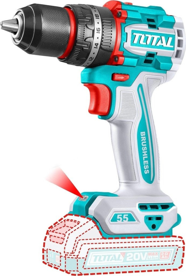 Ударная дрель-шуруповерт Total TIDLI20558 (с 2-мя АКБ, кейс)