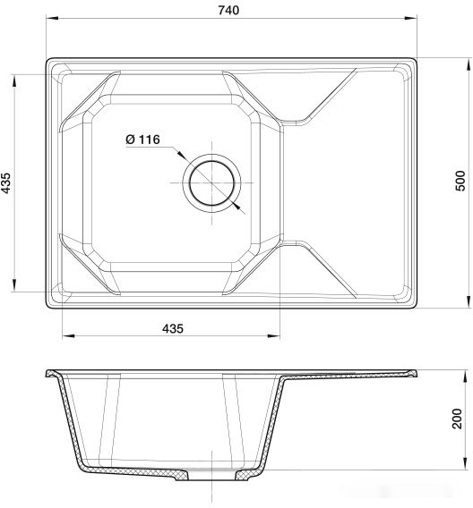 Кухонная мойка GranFest GF-U-740L (бежевый)