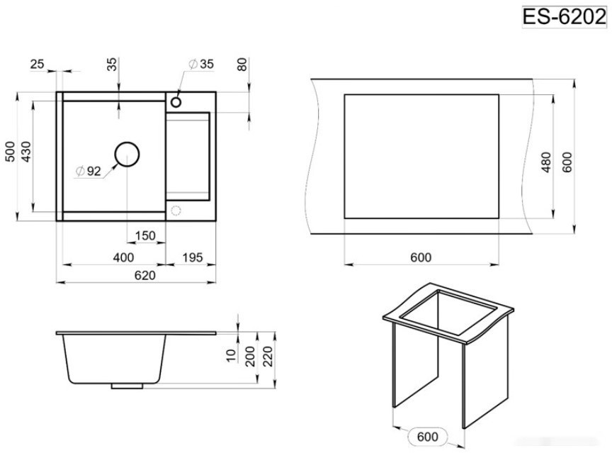 Кухонная мойка Granula ES-6202 (черный)
