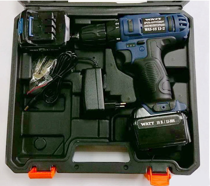 Дрель-шуруповерт Watt WAS-18 Li-2 101803112 (с кейсом) Дрель-шуруповерт Watt WAS-18 Li-2 101803112 (с кейсом)
