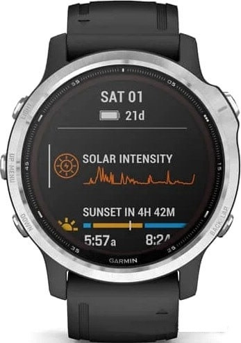 Умные часы Garmin Fenix 6 Solar 42 мм (серебристый/черный)