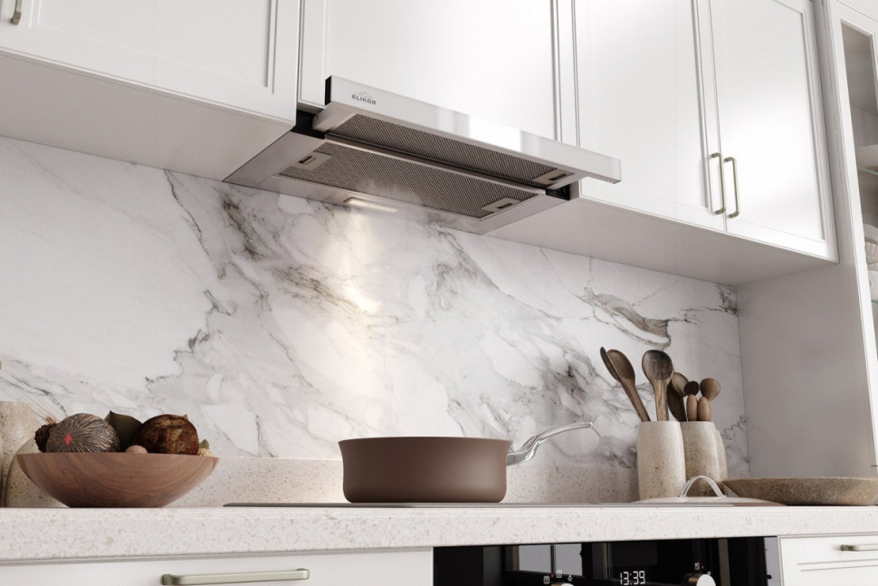 Вытяжка Elikor Интегра Glass 60Н-400-В2Д (нержавеющая сталь/белое стекло) (940981)