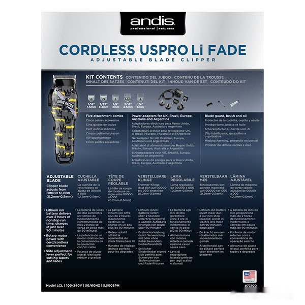 Машинка для стрижки волос Andis Cordless Uspro Li Fade Nation Crown 73100 Машинка для стрижки волос Andis Cordless Uspro Li Fade Nation Crown 73100
