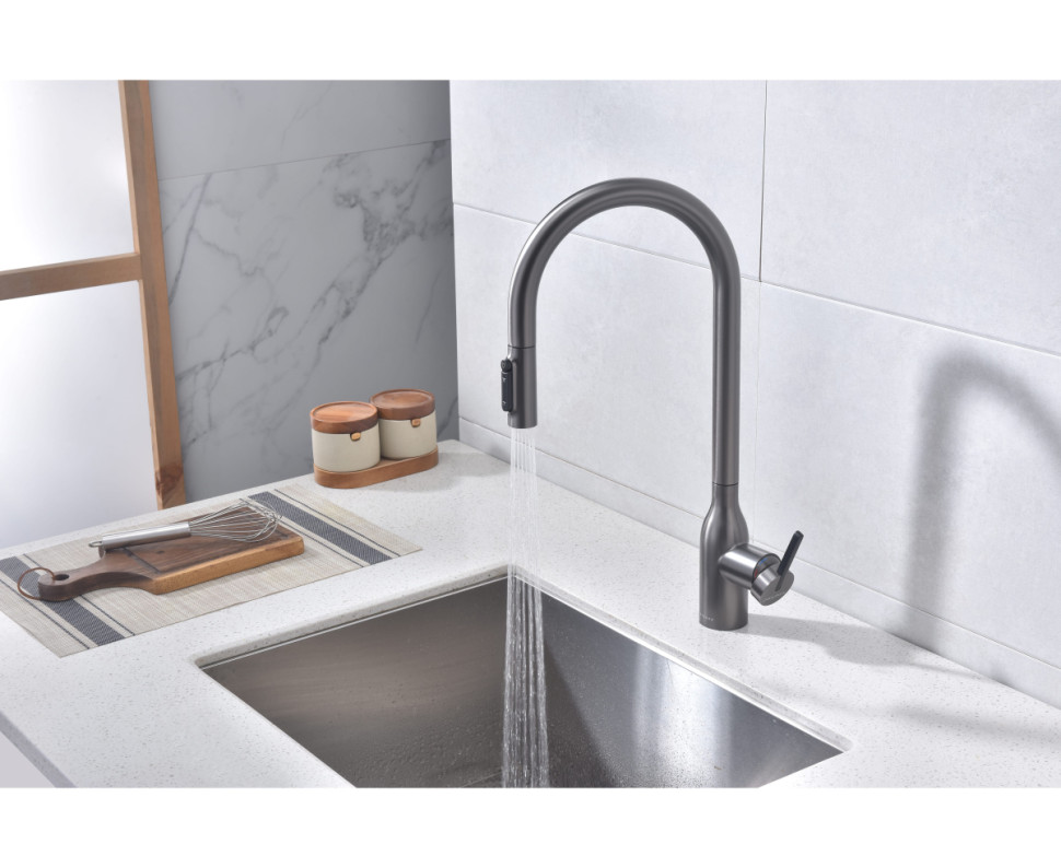 Смеситель Paulmark Iniversal Un213880-GM (черный/вороненая сталь)