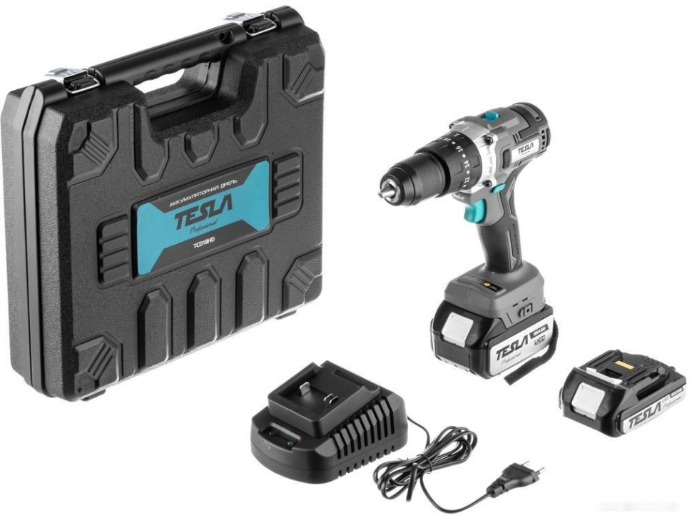Дрель-шуруповерт Tesla TCD18HD 840374 (с 2-мя АКБ, кейс)