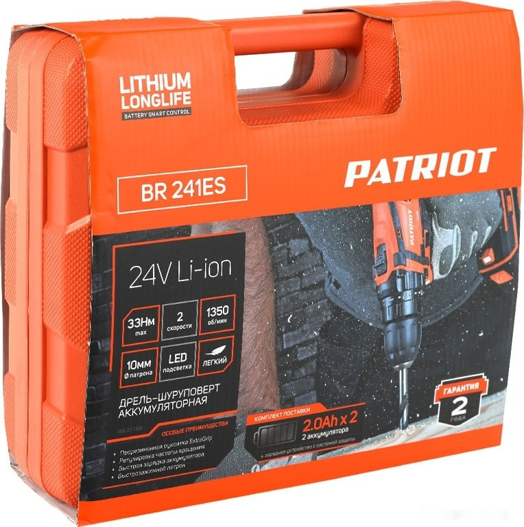 Дрель-шуруповерт Patriot BR 241ES 180201241 (с 2-мя АКБ, кейс) Дрель-шуруповерт Patriot BR 241ES 180201241 (с 2-мя АКБ, кейс)