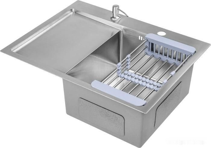 Кухонная мойка Saniteco 6550-R (с сифоном, дозатором и коландером) Кухонная мойка Saniteco 6550-R (с сифоном, дозатором и коландером)
