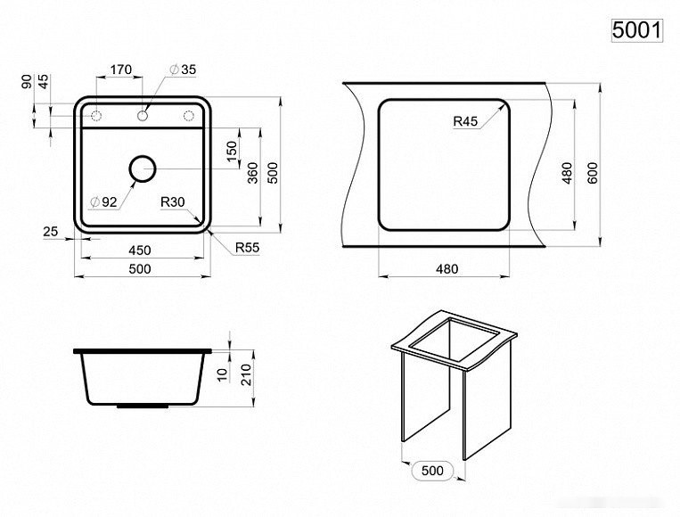 Кухонная мойка Granula ST-5001 (базальт) Кухонная мойка Granula ST-5001 (базальт)