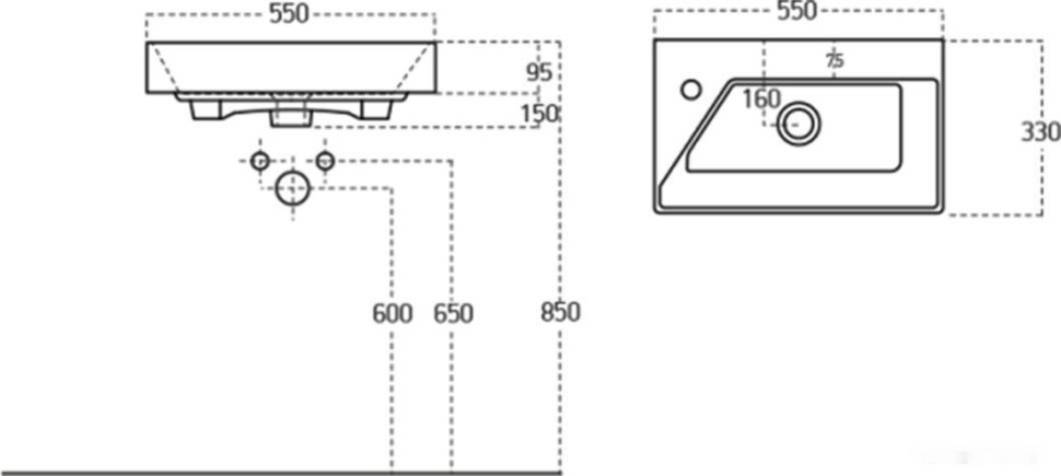 Умывальник dreja Синерджи 55 17055-KL