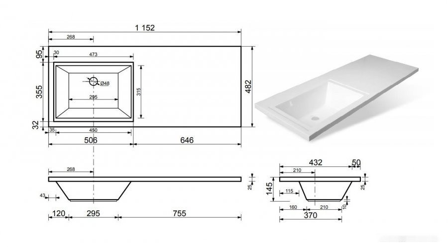 Умывальник Эстет Dallas Silk 115x48 L ФР-00014929 Умывальник Эстет Dallas Silk 115x48 L ФР-00014929