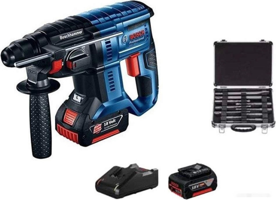 Перфоратор Bosch GBH 180-LI Professional 0615990M33 (с 2-мя АКБ 4 Ач, кейс, оснастка)