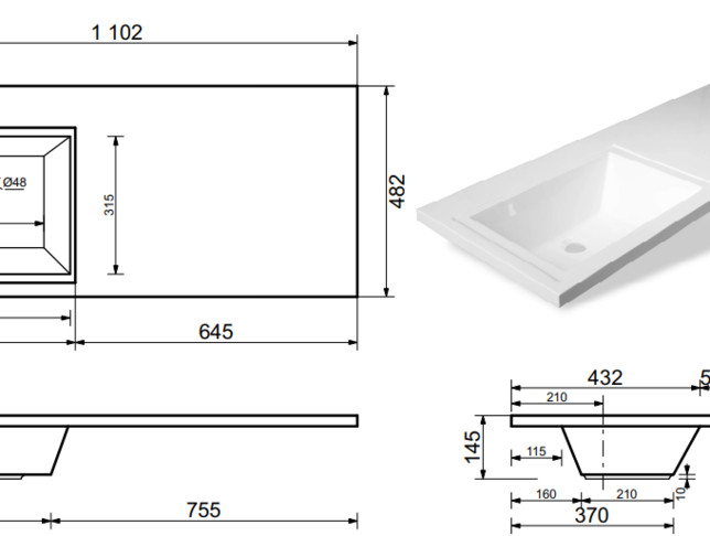 Умывальник Эстет Даллас 110, левая (белый) Умывальник Эстет Даллас 110, левая (белый)