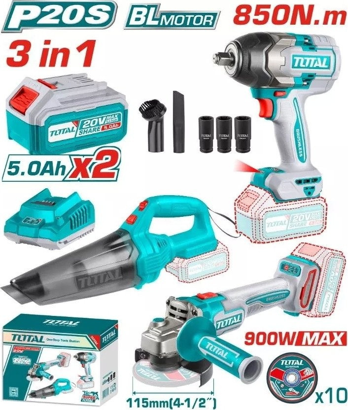 Total TOSLI240789 (гайковерт, болгарка, пылесос, 2 АКБ)