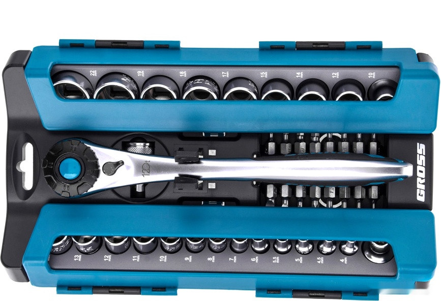 Набор трещотка с головками и битами Gross 14143 (41 предмет) Набор трещотка с головками и битами Gross 14143 (41 предмет)
