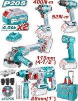 Total TCKLI2058 (шуруповерт, гайковерт, перформатор, болгарка, фонарь, 2 АКБ, сумка)