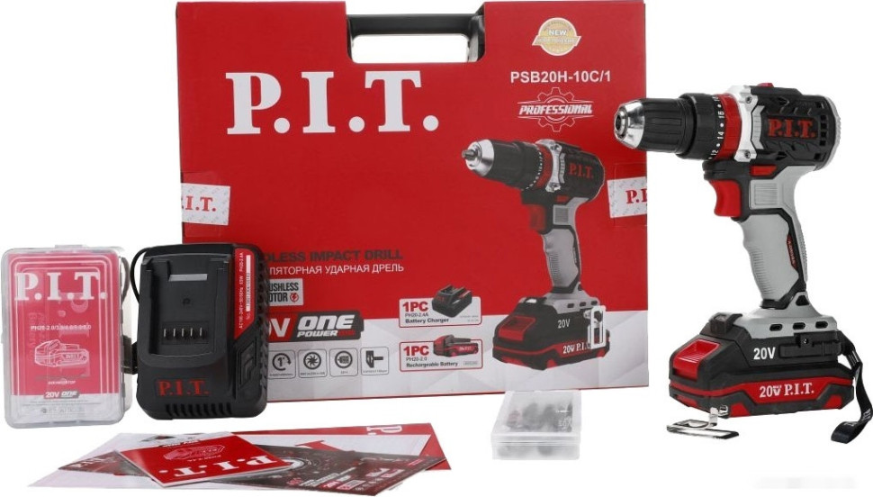Ударная дрель-шуруповерт P.I.T. PSB20H-10C/1 (с 1-им АКБ, кейс, оснастка)
