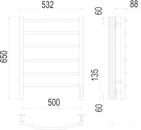 Полотенцесушитель Terminus Классик П6 500x650 бп электро