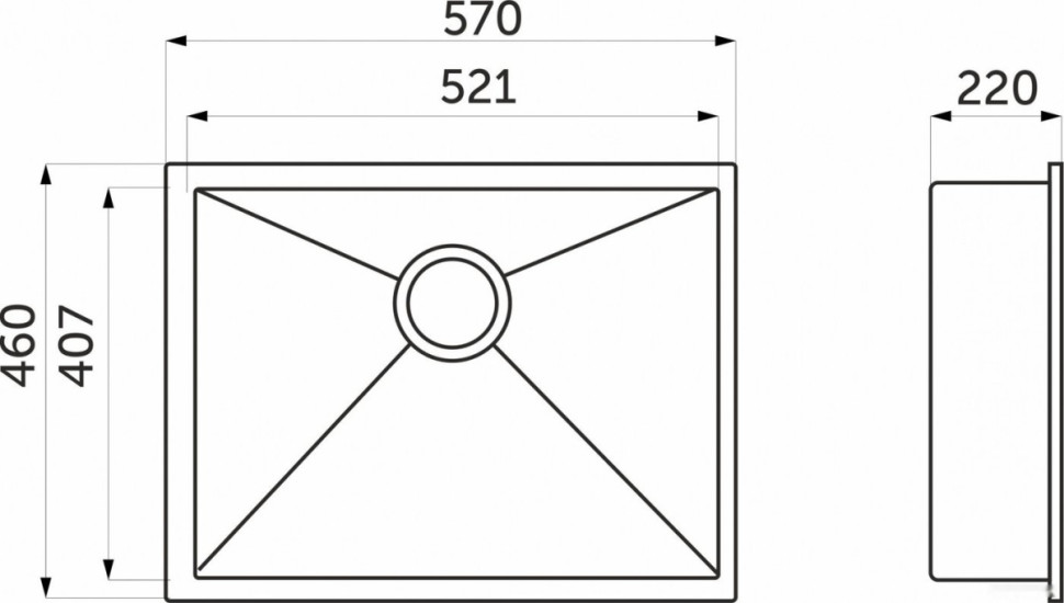 Кухонная мойка AKS Прямоугольная 57x46 (сатин никель)