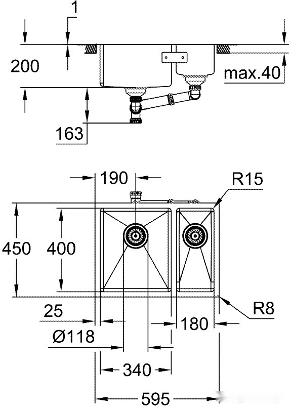 Кухонная мойка Grohe K700U 60-S 59.5/45 1.5 lh 31577SD1 (левая)