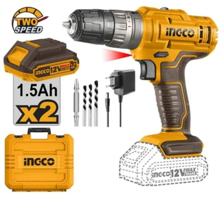 Ударная дрель-шуруповерт Ingco CIDLI1228 (с 2-мя АКБ, кейс)