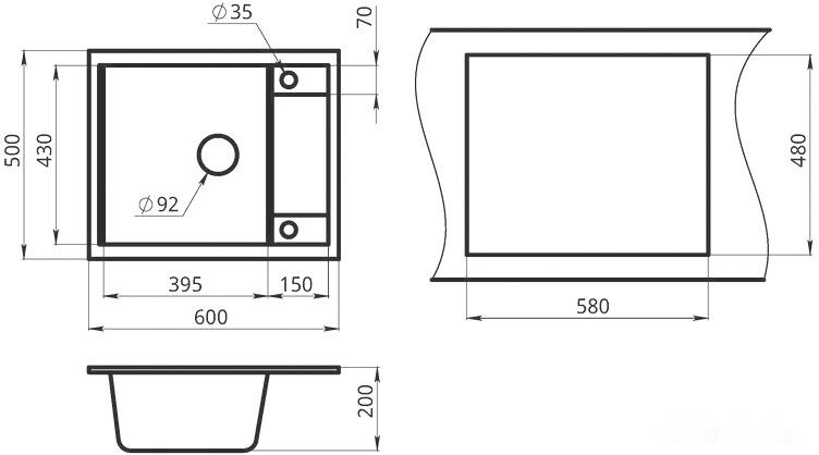 Кухонная мойка Granula GR-6002 (графит)