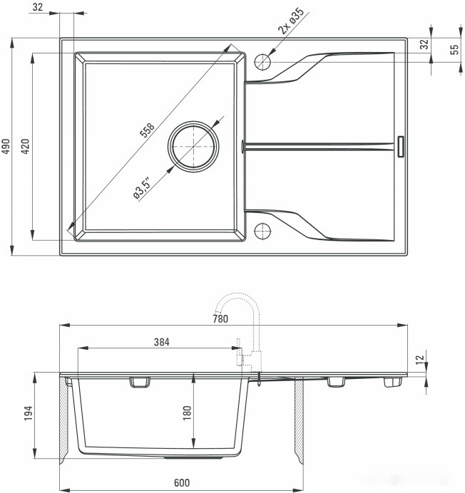 Кухонная мойка Deante Andante ZQN G113 (графитовый металлик) Кухонная мойка Deante Andante ZQN G113 (графитовый металлик)