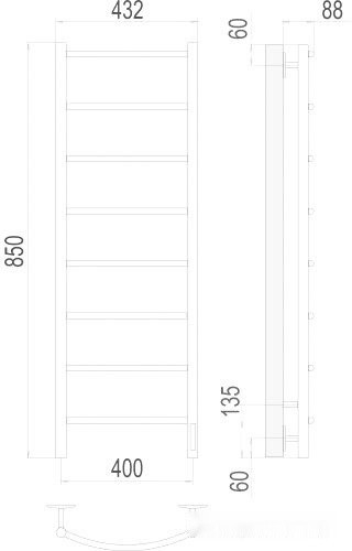 Полотенцесушитель Terminus Классик П8 400x850 нп электро (хром) Полотенцесушитель Terminus Классик П8 400x850 нп электро (хром)