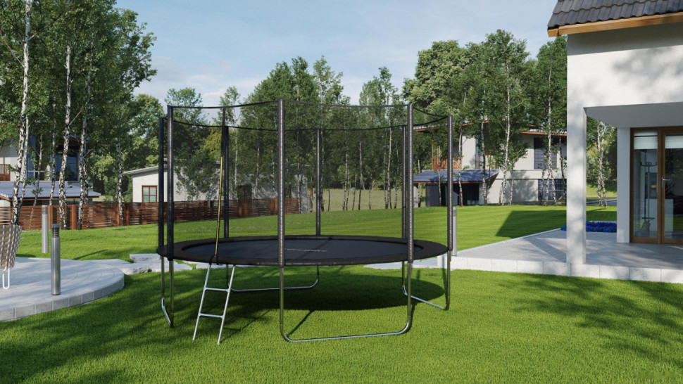 Батут GetActive Jump 12ft - 374 см с лестницей, внешней сеткой (черный) Батут GetActive Jump 12ft - 374 см с лестницей, внешней сеткой (черный)