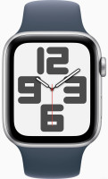Умные часы Apple Watch SE 2 44 мм (алюминиевый корпус, серебристый/грозовой синий, спортивный силиконовый ремешок S/M)